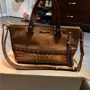 Brahmin cognac and Brown Textured Shoulder Bag leather and croc embossed print